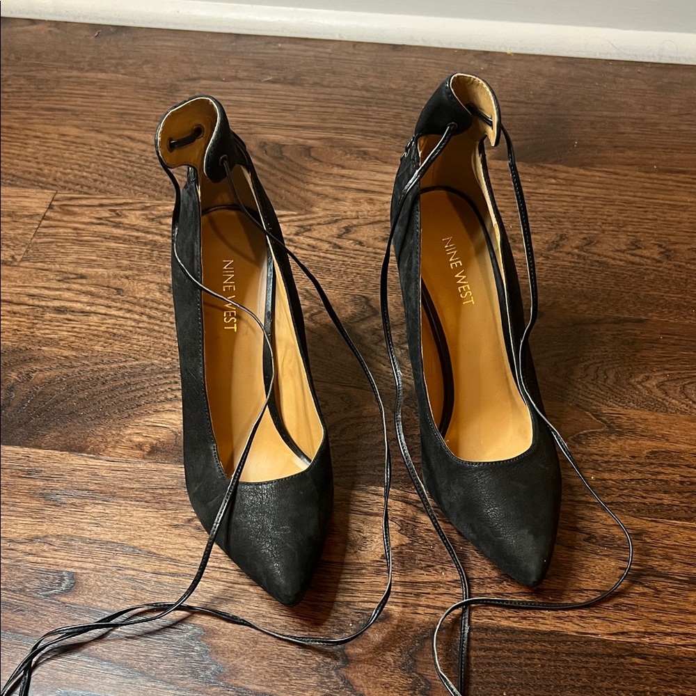 Nine West Black Ankle Lace-Up Heels